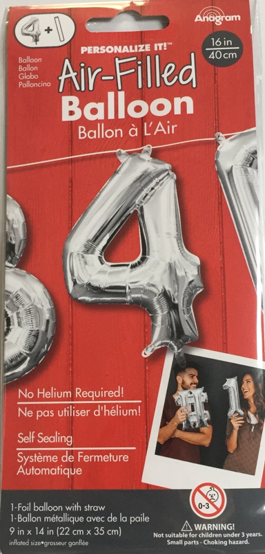 Balónek foliový narozeniny číslo 4 stříbrný 35 cm 
